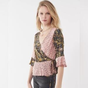 Urban Outfitters Jayde Mixed Print Floral Boho Hippie Wrap Blouse Size Small